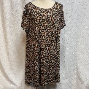 Vibe size 1X Black pink‎ coral Floral dress stretch comfy casual open shoulder